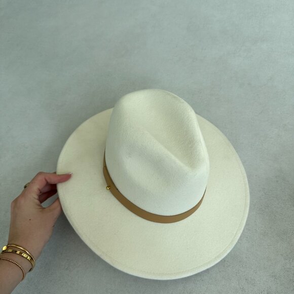 NWT Lack Of Color The Fader Wool Felt Fedora Hat Ivory w/ Tan Leather Band main image 10